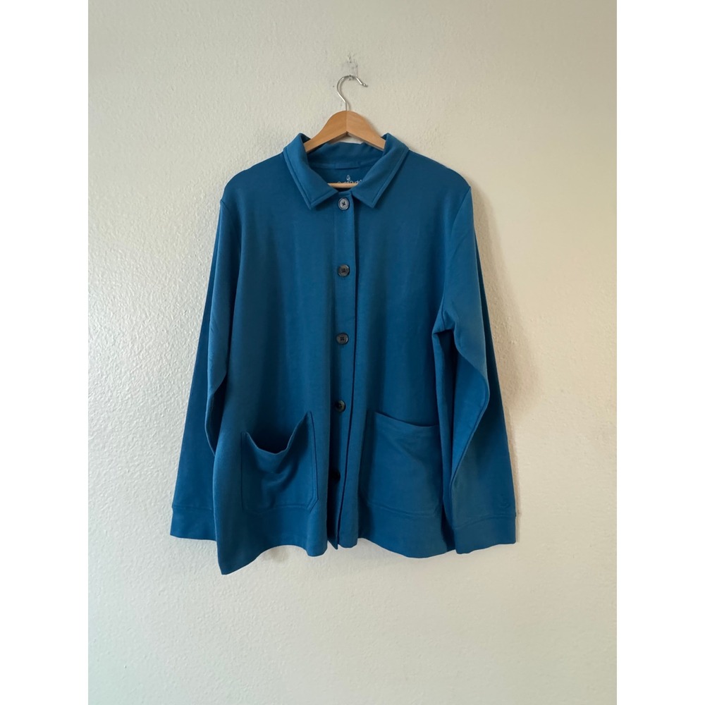 Cuddl Duds Button Front Cardigan Jacket Pockets Stretch Knit L Teal Excellent